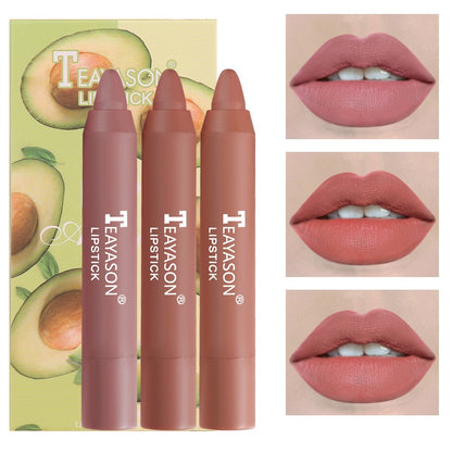 3 Sticks Set Matte Velvet Lipstick Pen Bean Paste Color Milk Tea Color Lipstick