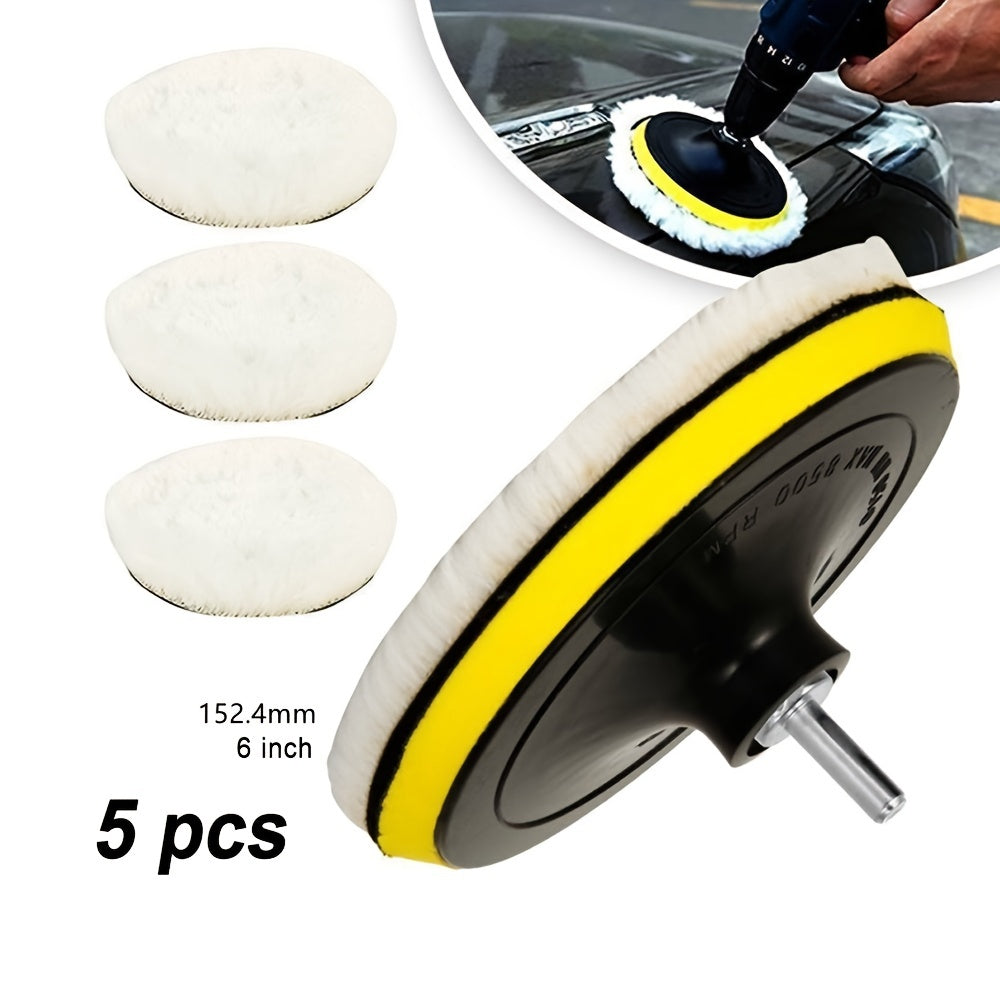 5pcs 6 Wool Polishing Buffing Pads - Perfect for Drill Buffing Wheels & Adapters!