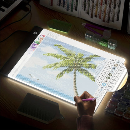 USB Powered LED Light Board for Diamond Painting Kits - Adjustable Brightness with Detachable Stand and Clips - Includes Diamond Painting Tools