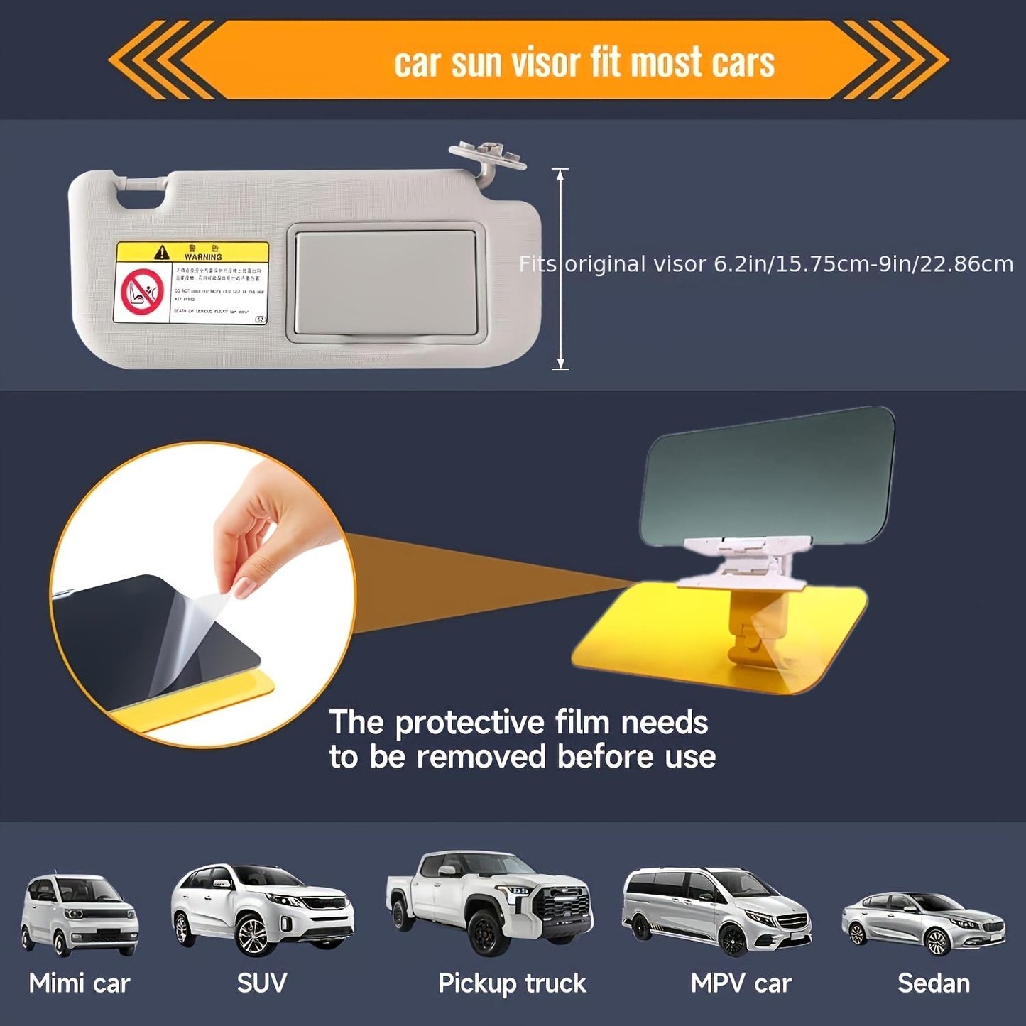 2-in-1 Day & Night Anti-Glare Car Visor - Protect Your Eyes from UV Rays & Dazzling Sunlight!