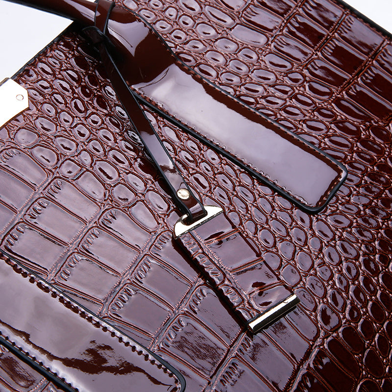 Women's Faux Crocodile Embossed Tote Bag, Large Capacity Shoulder Bag, Handbag, Crossbody Bag