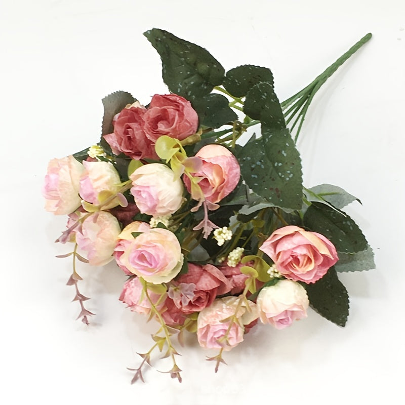 21-Head Mini Rose Bouquet - Perfect for Weddings, Offices & Decorating Home & Garden (Pink)