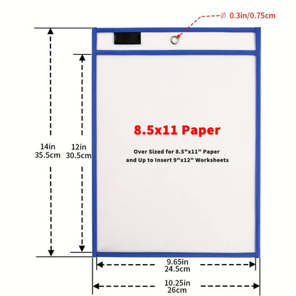 6/10/20/30pcs Reusable Dry Erase Pocket, Oversized Oversized Write And Wipe Pockets With Rings, Clear Plastic Sheet Protectors, Teacher School Classroom Supplies