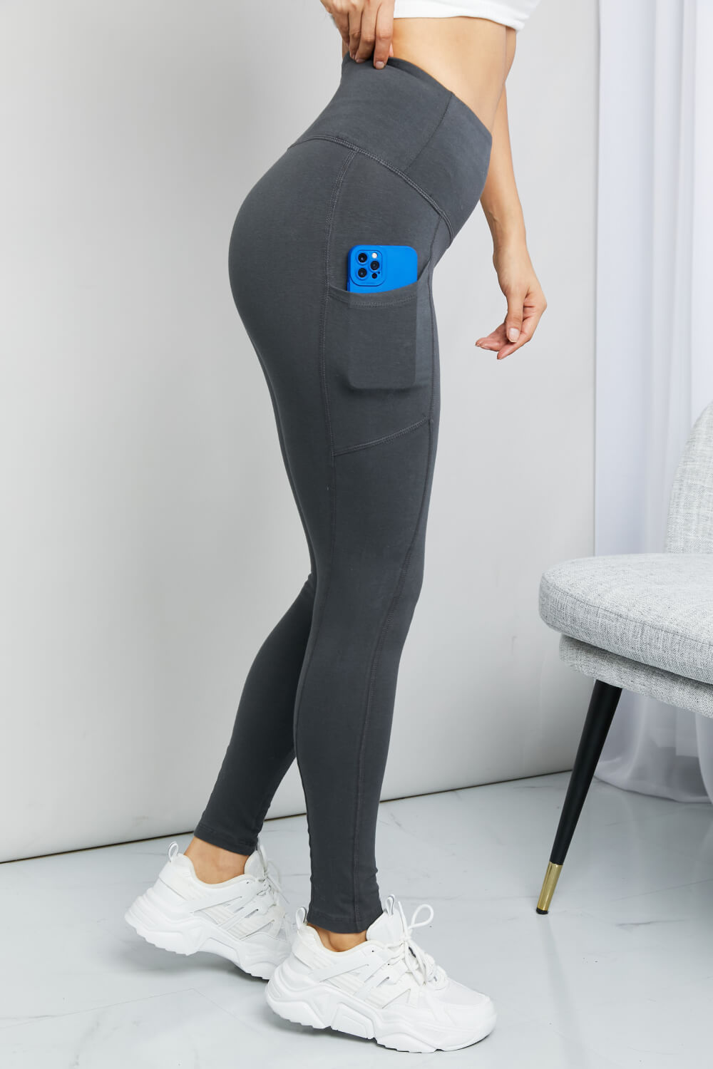 Zenana Legging prêt à rouler avec taille large et poche en gris cendré