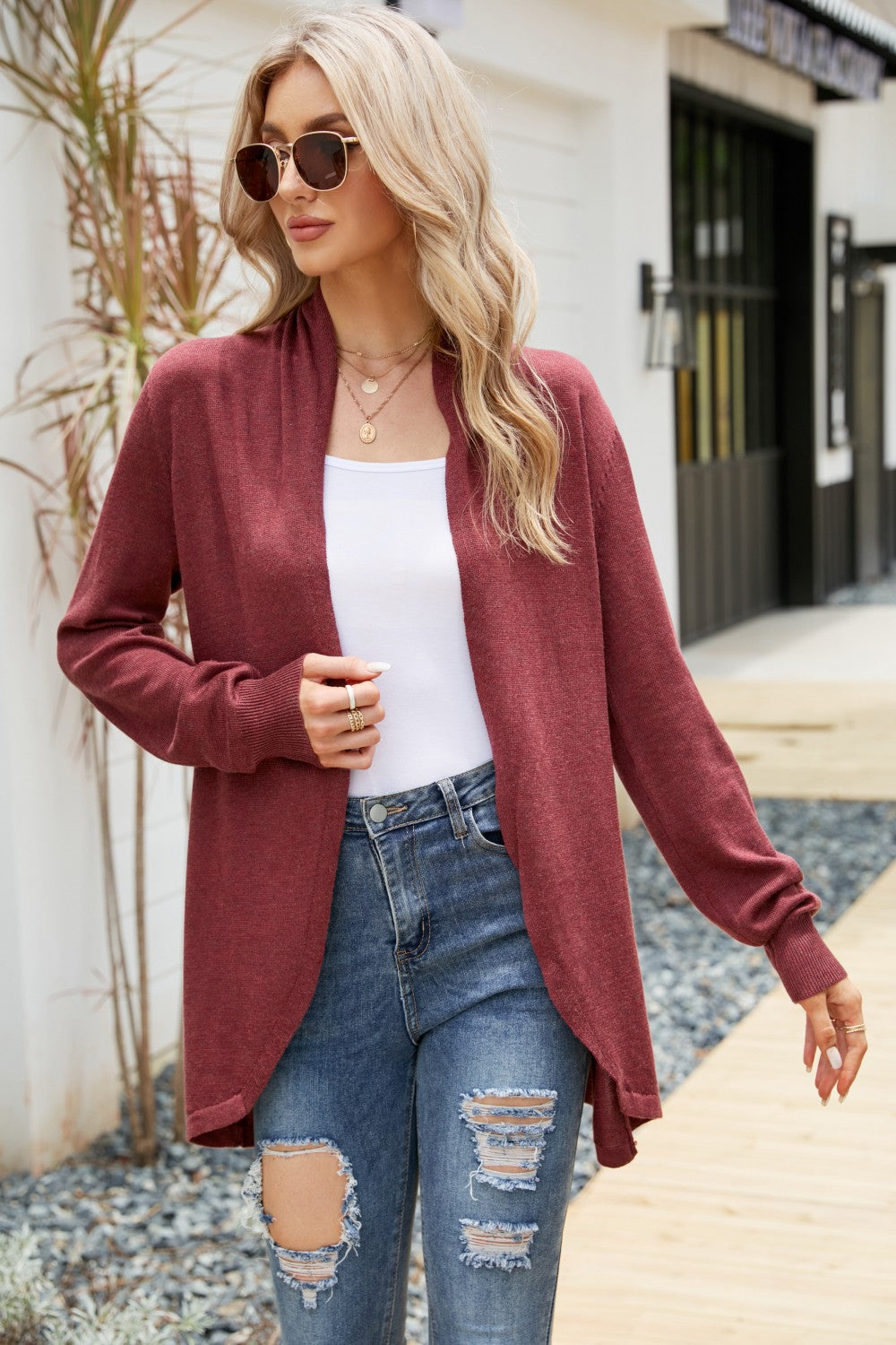 Open Front Long Sleeve Longline Cardigan