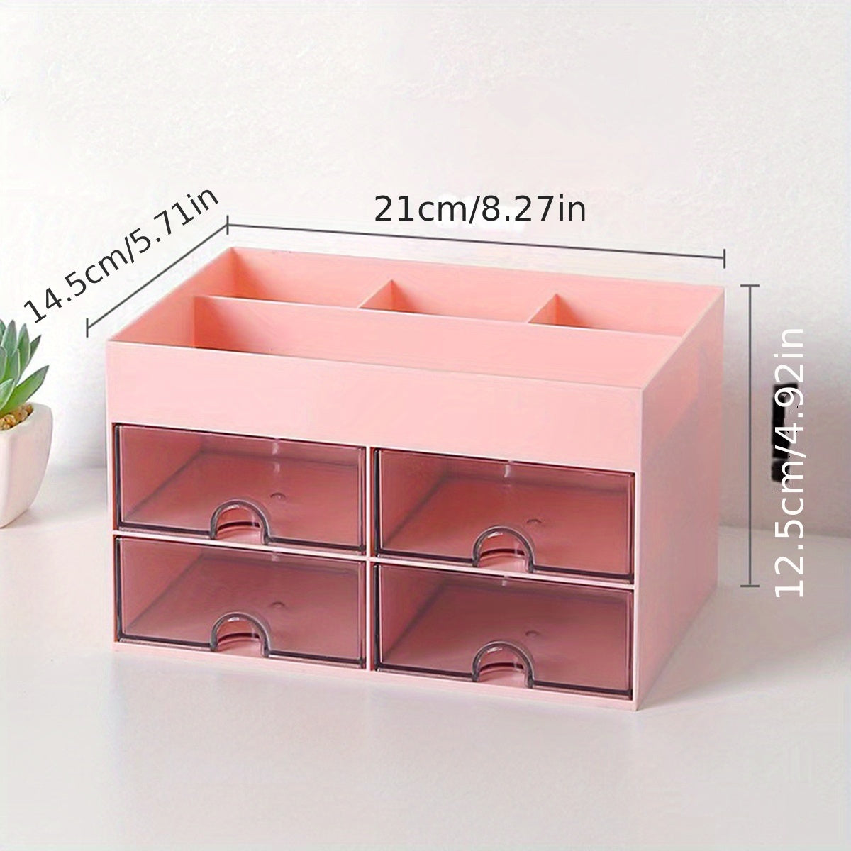 4 Drawer Desktop Makeup Organizer with Drawer - Stylish Desk Caddy for Makeup, Brushes, and Skincare Products - Efficient Storage Solution for Office and Home