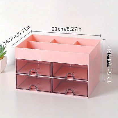 4 Drawer Desktop Makeup Organizer with Drawer - Stylish Desk Caddy for Makeup, Brushes, and Skincare Products - Efficient Storage Solution for Office and Home