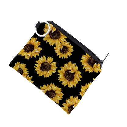 Sunflower Print Coin Purse: Cute Makeup Bag & Casual Earphone Storage Clutch Organizer