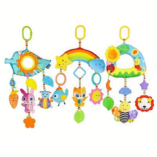 0-3 Years Old Soothing Plush Toy Bed Hanging Stroller - Cute Cartoon Creative Stroller Hanging Bed Hanging Soothing Baby Rainbow Rattle Bed Bell