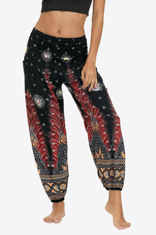 Pantalon smocké imprimé