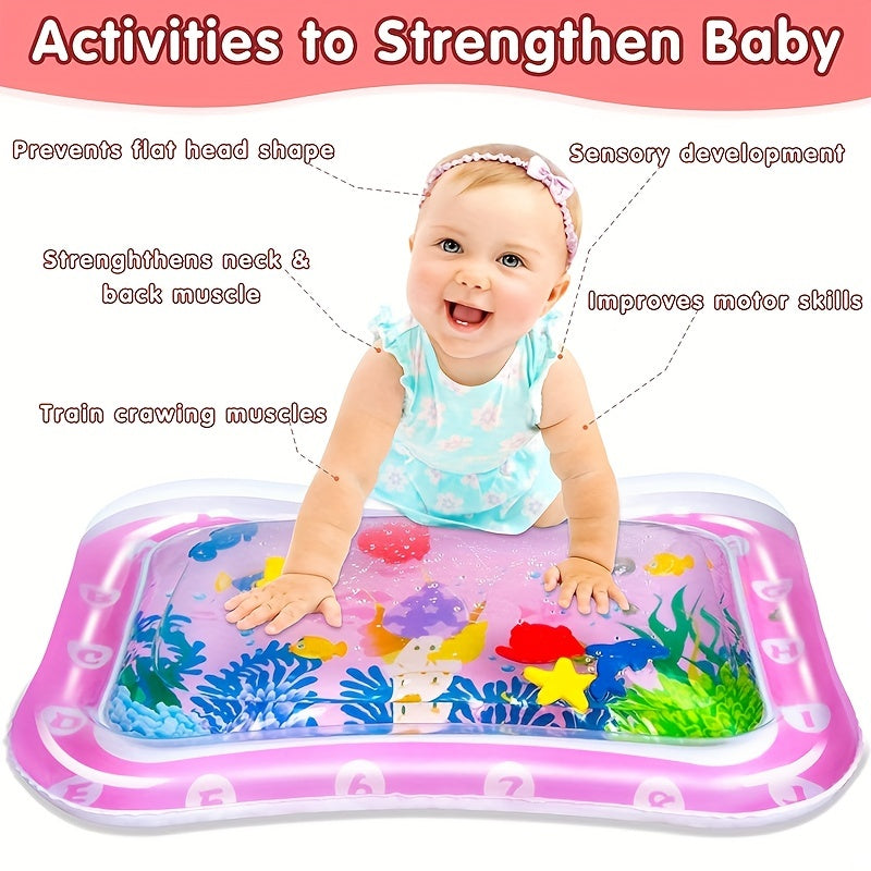 Strengthen Your Baby's Muscles with Inflatable Tummy Time Mat - Portable Pink Infant Toys for 3-24 Months!