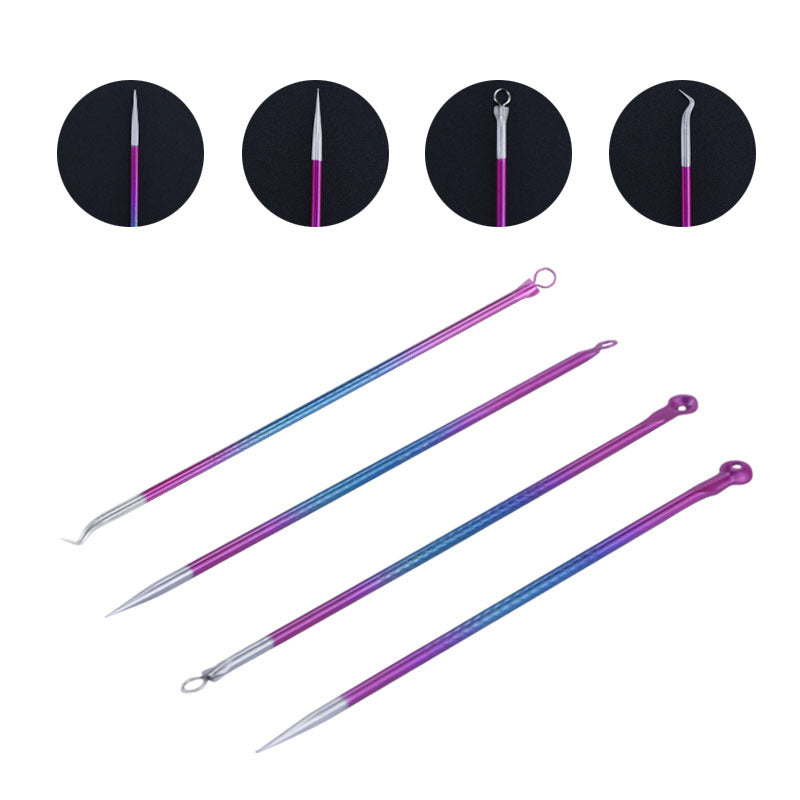 4-piece Blackhead Beauty Needle Set - Double-Headed Steel Acne Needle for Painless and Effective Treatment