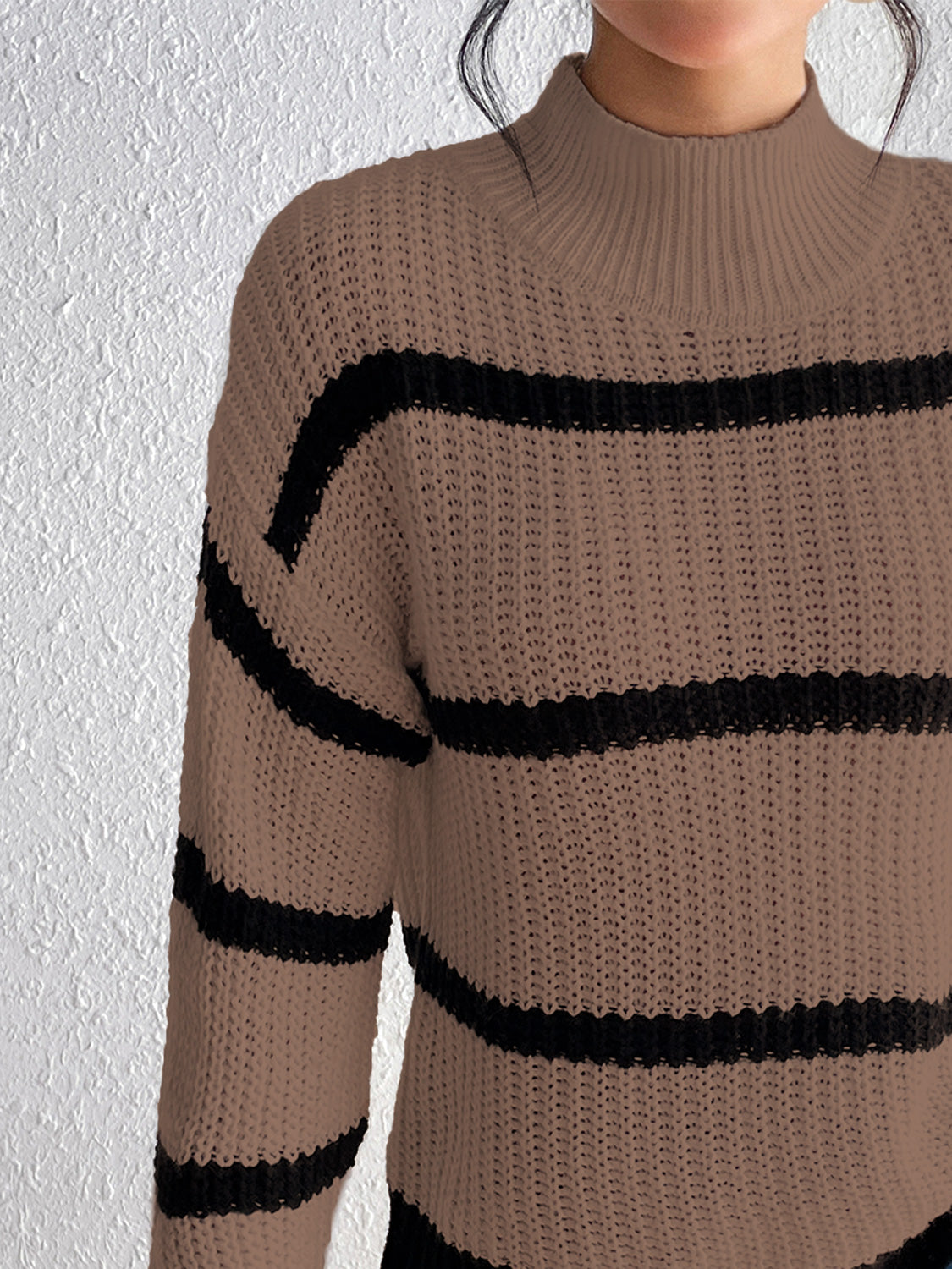 Striped Mock Neck Sweater