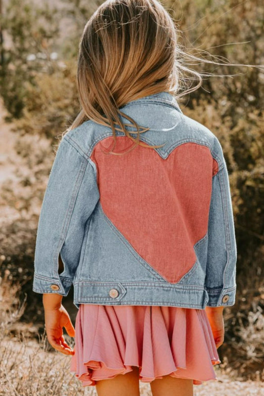 ODDI Veste en jean à cœur contrasté pour fille