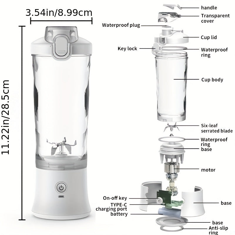 7.4V 600ml Portable Juicer Ice Crusher - Wireless, Large Capacity, Type-C Charging, Waterproof Juice Maker