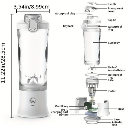 7.4V 600ml Portable Juicer Ice Crusher - Wireless, Large Capacity, Type-C Charging, Waterproof Juice Maker