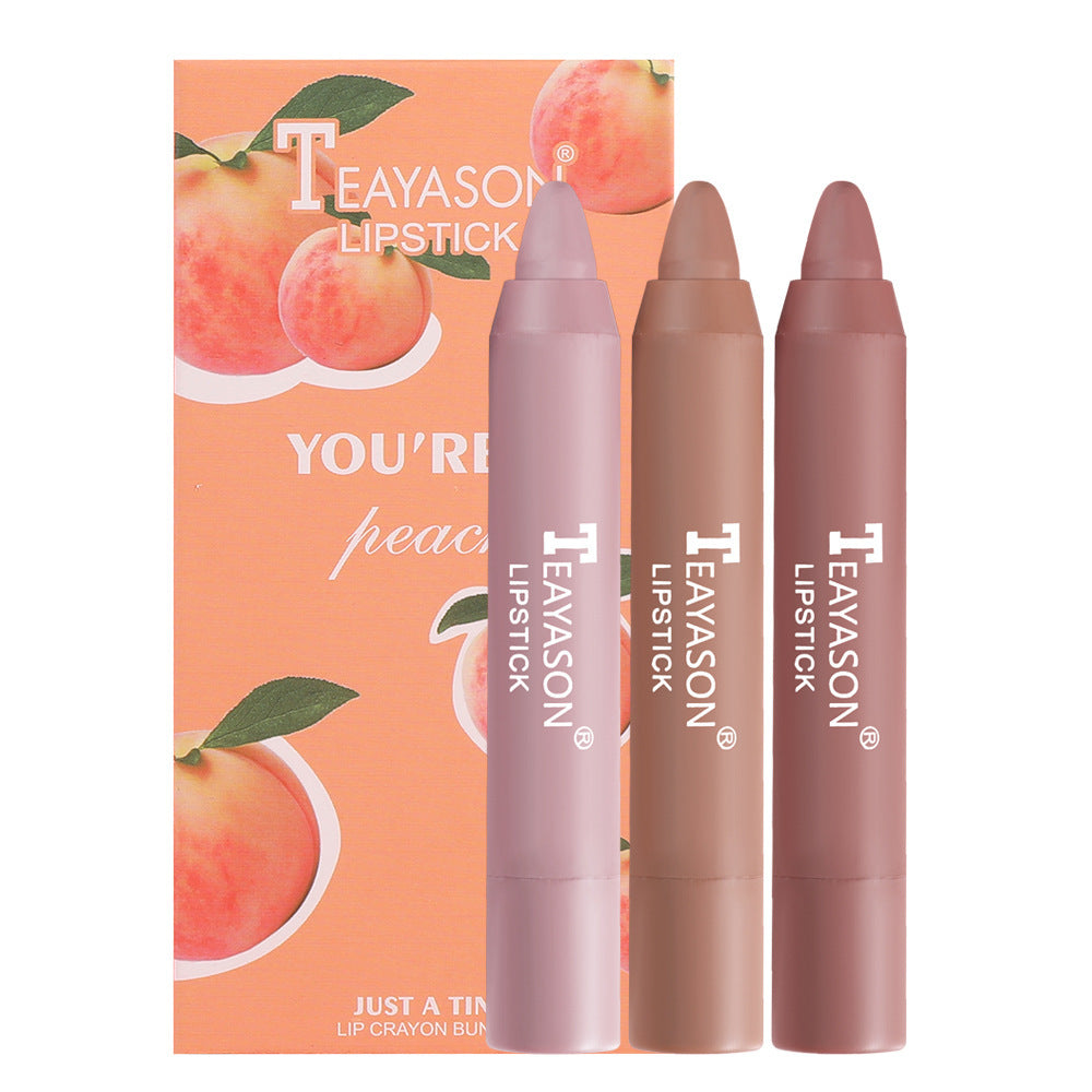 3 Sticks Set Matte Velvet Lipstick Pen Bean Paste Color Milk Tea Color Lipstick