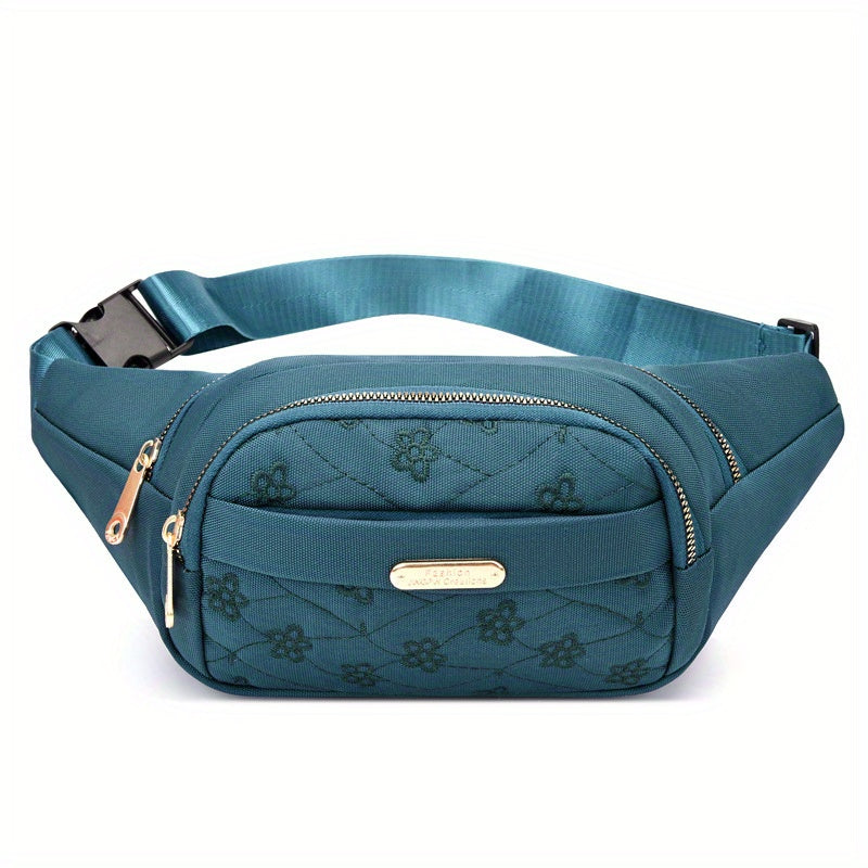 Stylish Embroidered Fanny Pack for Women - Multi-Zipper Nylon Crossbody Bag Ideal for Outdoor Sports