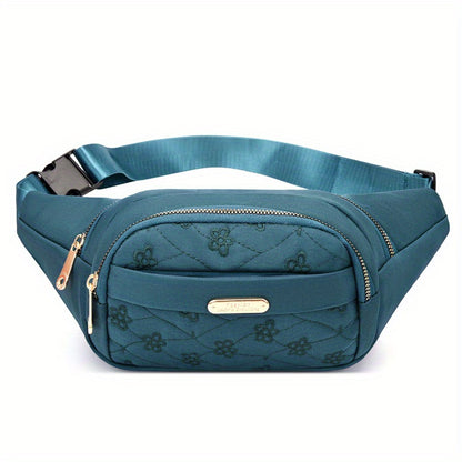 Stylish Embroidered Fanny Pack for Women - Multi-Zipper Nylon Crossbody Bag Ideal for Outdoor Sports