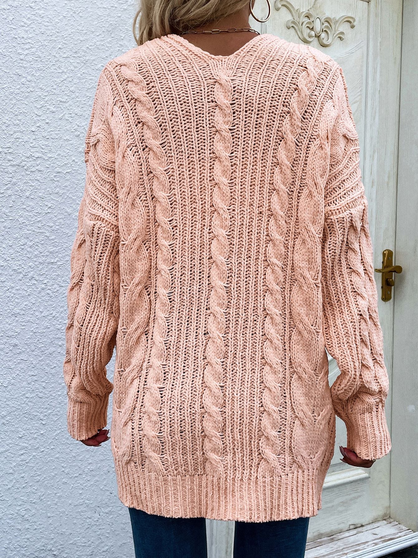 Cardigan ouvert sur le devant en tricot torsadé avec poches avant