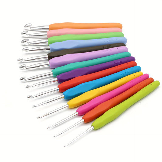 9/12/14pcs Crochet Hooks Set, Ergonomic Grip Colorful Soft Handles And Aluminum Crochet Hooks For Arthritis And Beginners, Random Colour