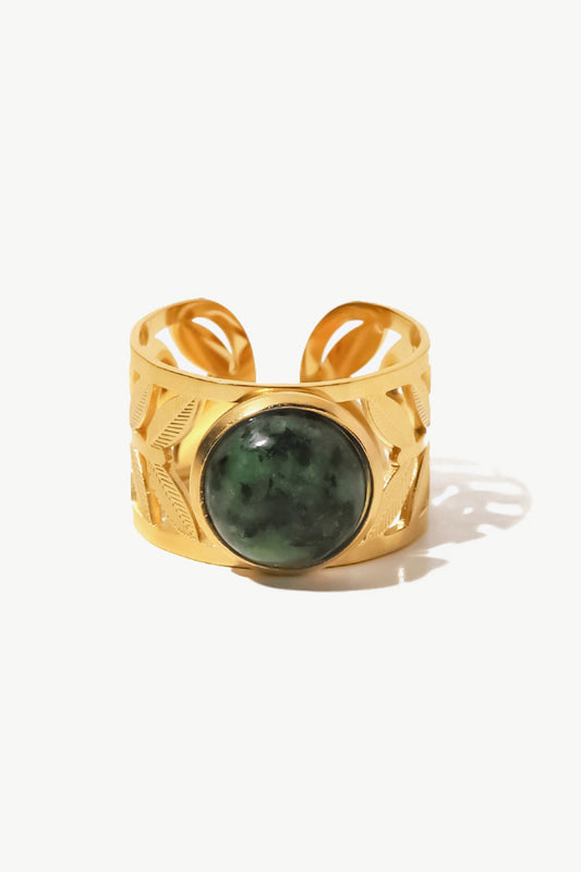 Anillo Hoja De Malaquita Bañado En Oro De 18k