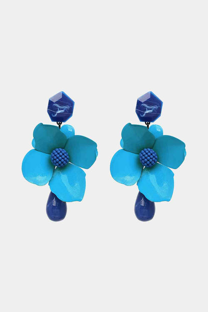 Bloosom Flower and Teardrop Resin Dangle Earrings