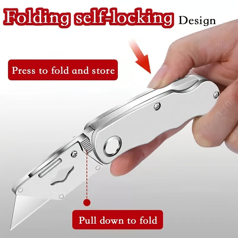 1pc Multifunction Folding Knife, Portable Pocket Knife, Electrician Utility Knife With 10pcs Blades Paper Cutter DIY Hand Tools, Stainless Steel Utility Knife, Woodworking Outdoor Camping Multifunctional High-Carbon Steel Wallpaper Cutting