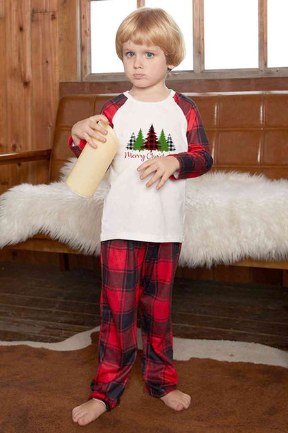 MERRY CHRISTMAS Graphic Top and Plaid Pants Set