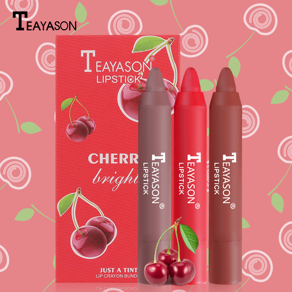 3 Sticks Set Matte Velvet Lipstick Pen Bean Paste Color Milk Tea Color Lipstick