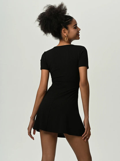 Deep V Short Sleeve Mini Dress