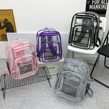 1pc Heavy Duty Clear Backpack: Perfect for School, Work, Stadiums, and Travel!