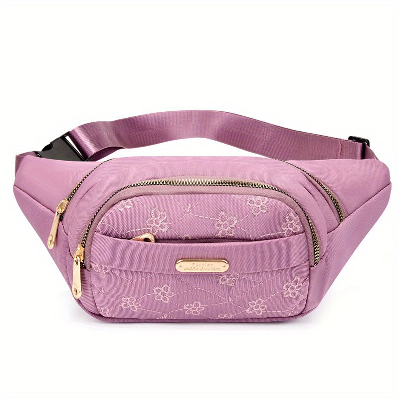 Stylish Embroidered Fanny Pack for Women - Multi-Zipper Nylon Crossbody Bag Ideal for Outdoor Sports