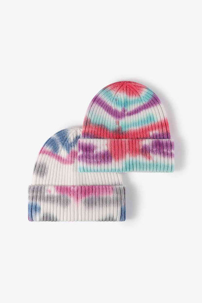 Bonnet en tricot côtelé tie-dye