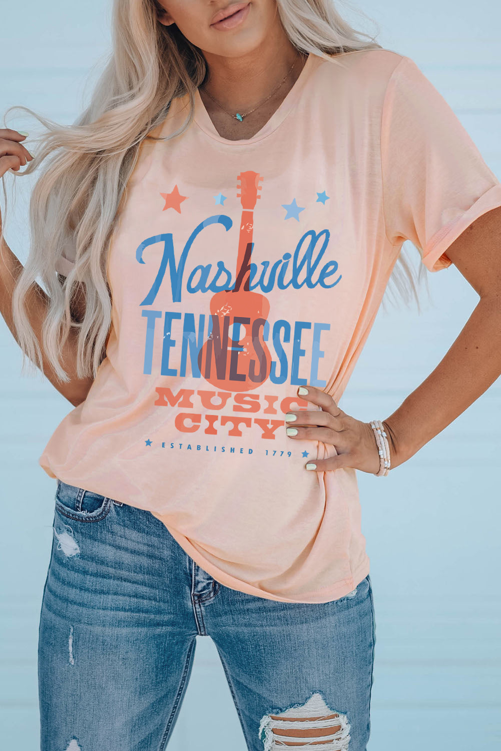 NASHVILLE TENNESSEE MUSIC CITY Camiseta de manga corta con puños