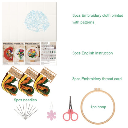 3pcs/set Embroidery Kit, Flower Bouquet Pattern, Including 1 Embroidery Hoop 7.9 Inch, DIY Knitting & Crochet Gift