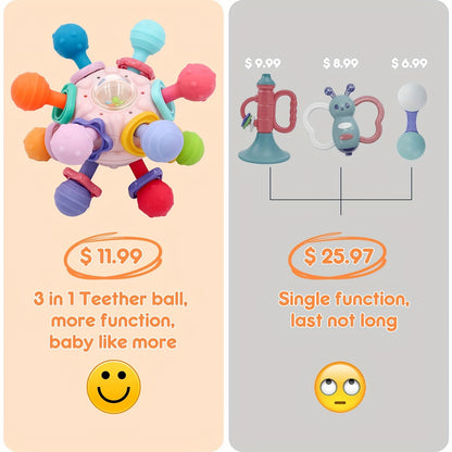 Jouets de dentition pour bébé : jouets sensoriels pour bébés de 6 à 12 mois pour hochets, mastications et dentition - Hochets et balles de 0 à 3 mois inclus ! 