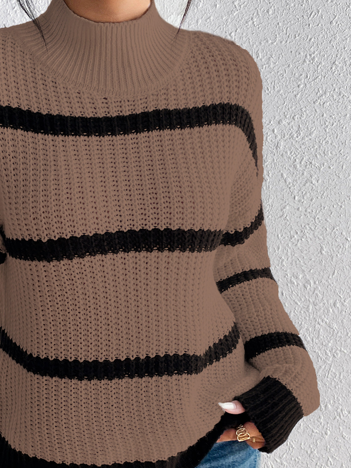 Striped Mock Neck Sweater