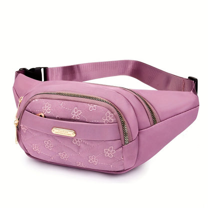 Stylish Embroidered Fanny Pack for Women - Multi-Zipper Nylon Crossbody Bag Ideal for Outdoor Sports