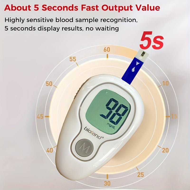 Blood Glucose Monitor Set: Accurate Testing with No Code Adjustment & Battery Powered Automatic Meter