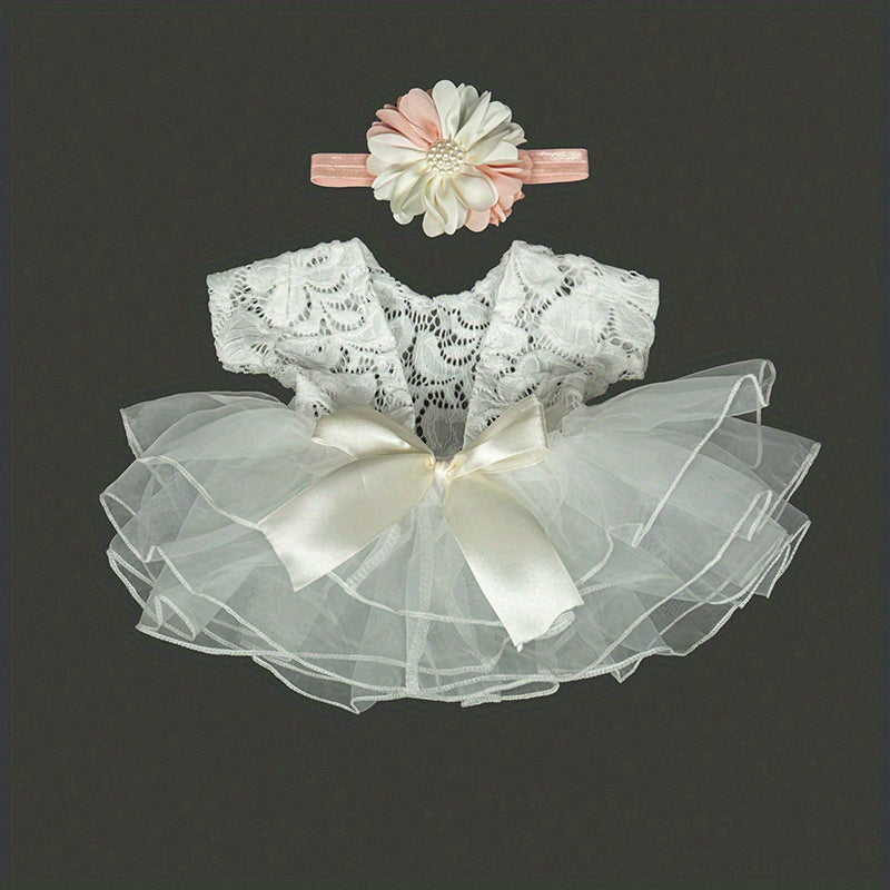 2 pièces/ensemble adorables accessoires de photo de costume en dentelle pour bébé fille avec tenue de bandeau - Accessoires de photographie de vêtements de bébé nouveau-né parfaits et cadeaux de souvenirs de douche 