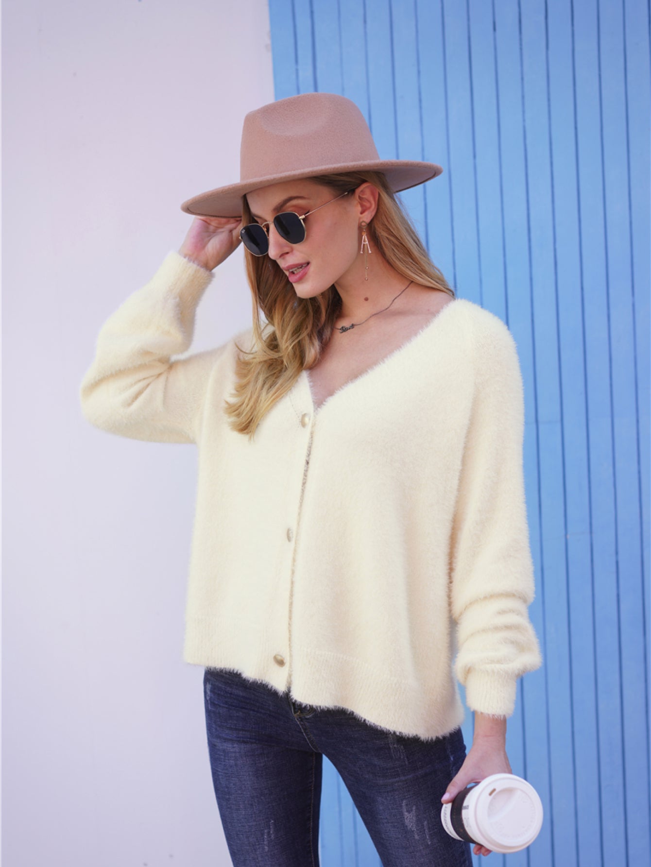 Fuzzy Long Sleeve Button Down Cardigan