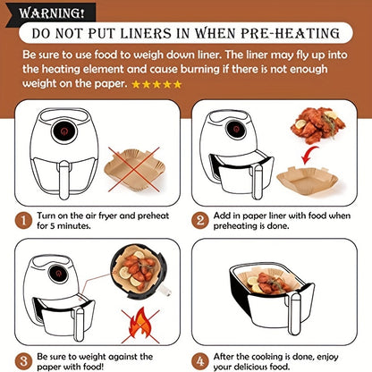 Doublures en papier pour friteuse à air, 100 pièces de papier parchemin, doublure en papier jetable pour friteuse à air pour micro-ondes, doublures de friteuse à air antiadhésives carrées sans agent de blanchiment (8 po/6,3 po) 