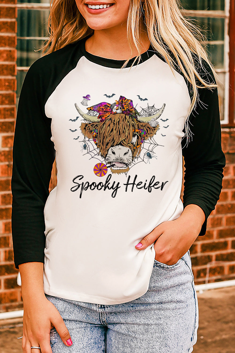 Round Neck Raglan Sleeve Halloween Theme T-Shirt