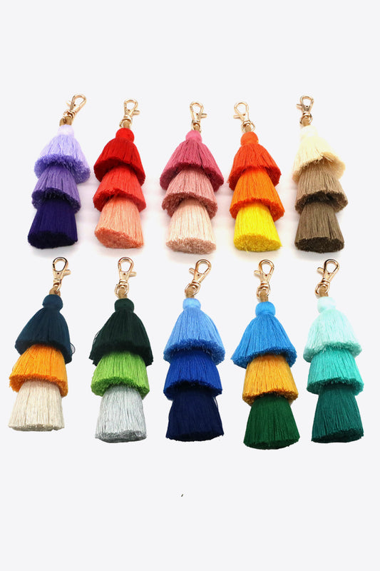 Assortiment de 4 porte-clés à franges multicolores