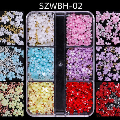 6-Grid Macaron Flower Nail Art Jewelry Set - Mix and Match for Stunning 3D Designs