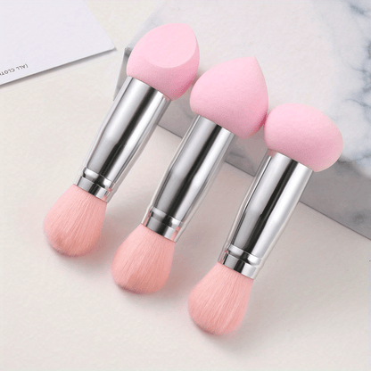 3pcs Foundation Blending Face Brushes With Two Heads Professional Soft Makeup Sponge Fluffy Blusher Brush For Women Beauty, Purple