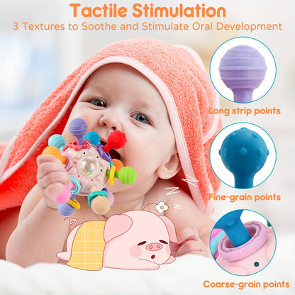 Jouets de dentition pour bébé : jouets sensoriels pour bébés de 6 à 12 mois pour hochets, mastications et dentition - Hochets et balles de 0 à 3 mois inclus ! 