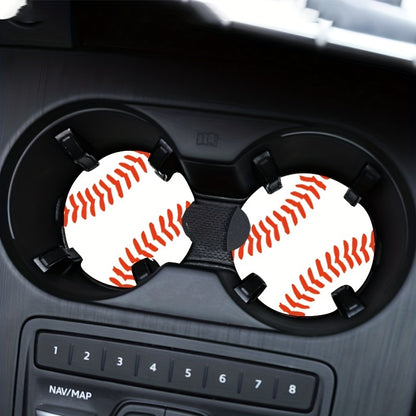 2Pcs Car Coasters, Baseball Print Cup Slot Mat Silicone Non-slip Pad Cup Heat Insulation Coasters For Car Interior Accessories