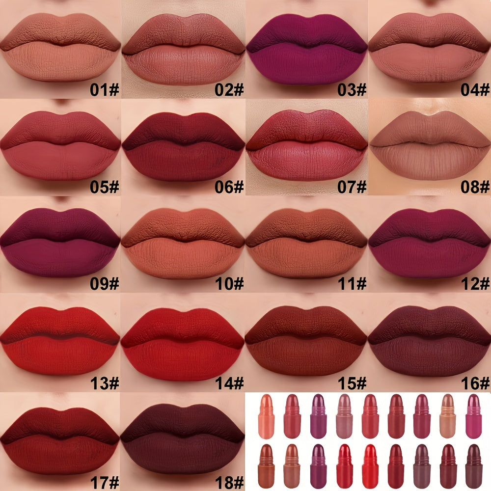 18pcs Long-Lasting Matte Lipstick Set with High Pigmentation - Perfect for Travel and On-the-Go Beauty